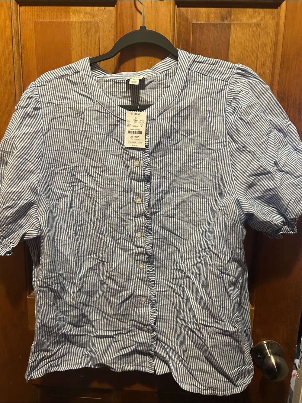 J. Crew Blue & White Striped Button-Front Blouse